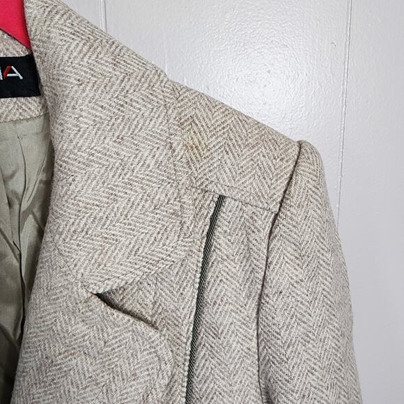 Vintage Alorna Wool Herringbone Coat Classic Double Breasted Overcoat Old Money - Picture 4 of 14